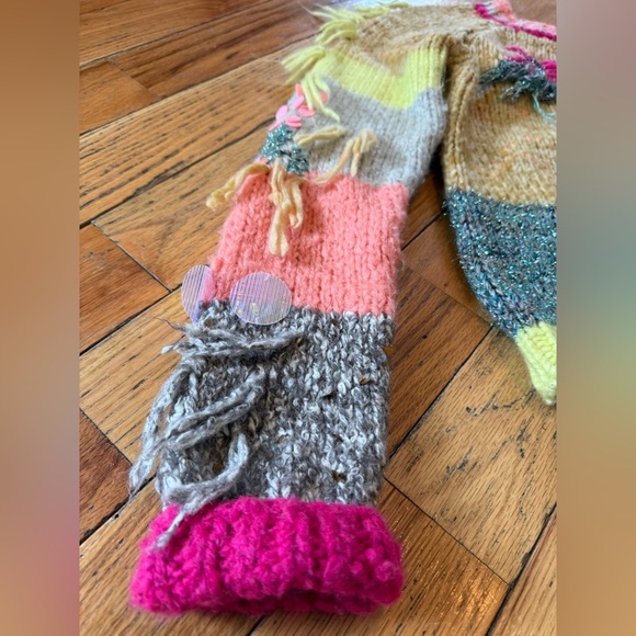 Anthropologie Fringed Colorblock Sweater Women’s Size Small Crew Neck Pullover - Picture 2 of 13